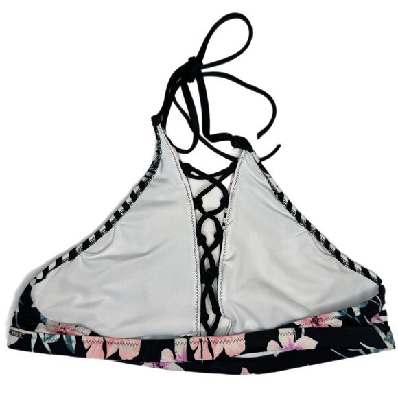 NWOT Victoria’s Secret Floral and Striped Lace Up High Neck Halter Bikini Top - Picture 3 of 4